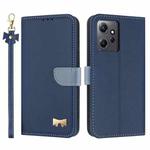 For Redmi Note 12 4G Metal Bow Leather Phone Case with Hand Strap(Dark Blue)