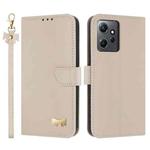 For Redmi Note 12 4G Metal Bow Leather Phone Case with Hand Strap(Apricot)