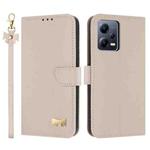 For Redmi Note 12 5G / Poco X5 Metal Bow Leather Phone Case with Hand Strap(Apricot)