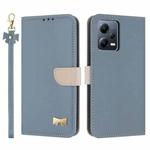 For Redmi Note 12 5G / Poco X5 Metal Bow Leather Phone Case with Hand Strap(Light Blue)