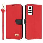 For Redmi Note 12 Pro 4G Global Metal Bow Leather Phone Case with Hand Strap(Red)