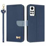 For Redmi Note 12 Pro 4G Global Metal Bow Leather Phone Case with Hand Strap(Dark Blue)