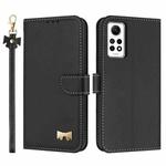 For Redmi Note 12 Pro 4G Global Metal Bow Leather Phone Case with Hand Strap(Black)
