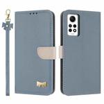 For Redmi Note 12 Pro 4G Global Metal Bow Leather Phone Case with Hand Strap(Light Blue)