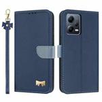 For Redmi Note 12 Pro 5G Metal Bow Leather Phone Case with Hand Strap(Dark Blue)