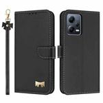 For Redmi Note 12 Pro 5G Metal Bow Leather Phone Case with Hand Strap(Black)