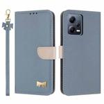 For Redmi Note 12 Pro 5G Metal Bow Leather Phone Case with Hand Strap(Light Blue)