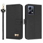 For Redmi Note 12 Pro+ 5G Metal Bow Leather Phone Case with Hand Strap(Black)