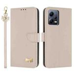 For Redmi Note 12 Pro+ 5G Metal Bow Leather Phone Case with Hand Strap(Apricot)