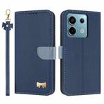 For Redmi Note 13 5G Metal Bow Leather Phone Case with Hand Strap(Dark Blue)