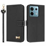 For Redmi Note 13 Pro 5G / Poco X6 Metal Bow Leather Phone Case with Hand Strap(Black)