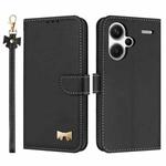 For Redmi Note 13 Pro+ Metal Bow Leather Phone Case with Hand Strap(Black)