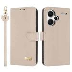 For Redmi Note 13 Pro+ Metal Bow Leather Phone Case with Hand Strap(Apricot)