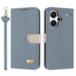 For Redmi Note 13 Pro+ Metal Bow Leather Phone Case with Hand Strap(Light Blue)