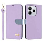 For Redmi Note 14 4G 164.84mm Metal Bow Leather Phone Case with Hand Strap(Purple)