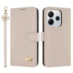 For Redmi Note 14 4G 164.84mm Metal Bow Leather Phone Case with Hand Strap(Apricot)