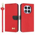 For Redmi Note 14 Pro 4G Global Metal Bow Leather Phone Case with Hand Strap(Red)