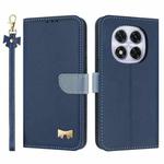 For Redmi Note 14 Pro 4G Global Metal Bow Leather Phone Case with Hand Strap(Dark Blue)