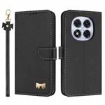 For Redmi Note 14 Pro 4G Global Metal Bow Leather Phone Case with Hand Strap(Black)
