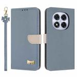 For Redmi Note 14 Pro 4G Global Metal Bow Leather Phone Case with Hand Strap(Light Blue)