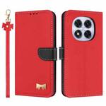 For Redmi Note 14 Pro 5G / 14 Pro+ Metal Bow Leather Phone Case with Hand Strap(Red)