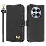 For Redmi Note 14 Pro 5G / 14 Pro+ Metal Bow Leather Phone Case with Hand Strap(Black)