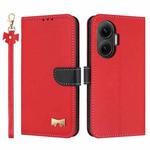 For Redmi Turbo 4 Pro / Poco X7 Pro Metal Bow Leather Phone Case with Hand Strap(Red)