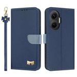 For Redmi Turbo 4 Pro / Poco X7 Pro Metal Bow Leather Phone Case with Hand Strap(Dark Blue)