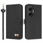 For Redmi Turbo 4 Pro / Poco X7 Pro Metal Bow Leather Phone Case with Hand Strap(Black)