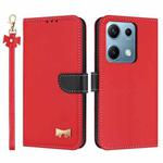 For Redmi Note 14S 4G Metal Bow Leather Phone Case with Hand Strap(Red)