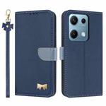 For Redmi Note 14S 4G Metal Bow Leather Phone Case with Hand Strap(Dark Blue)