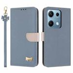 For Redmi Note 14S 4G Metal Bow Leather Phone Case with Hand Strap(Light Blue)