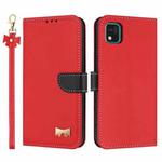 For Kyocera Kantan Sumaho3 A205KC Metal Bow Leather Phone Case with Hand Strap(Red)