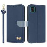For Kyocera Kantan Sumaho3 A205KC Metal Bow Leather Phone Case with Hand Strap(Dark Blue)
