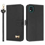 For Kyocera Kantan Sumaho3 A205KC Metal Bow Leather Phone Case with Hand Strap(Black)
