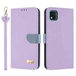 For Kyocera Kantan Sumaho3 A205KC Metal Bow Leather Phone Case with Hand Strap(Purple)