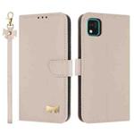 For Kyocera Kantan Sumaho3 A205KC Metal Bow Leather Phone Case with Hand Strap(Apricot)