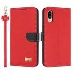 For Sharp Simple Sumaho 6 SHG09 Metal Bow Leather Phone Case with Hand Strap(Red)