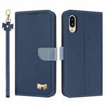 For Sharp Simple Sumaho 6 SHG09 Metal Bow Leather Phone Case with Hand Strap(Dark Blue)