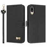For Sharp Simple Sumaho 6 SHG09 Metal Bow Leather Phone Case with Hand Strap(Black)