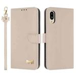 For Sharp Simple Sumaho 6 SHG09 Metal Bow Leather Phone Case with Hand Strap(Apricot)