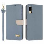 For Sharp Simple Sumaho 6 SHG09 Metal Bow Leather Phone Case with Hand Strap(Light Blue)