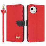 For Sharp Aquos wish5 Metal Bow Leather Phone Case with Hand Strap(Red)