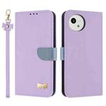 For Sharp Aquos wish5 Metal Bow Leather Phone Case with Hand Strap(Purple)