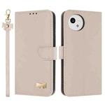 For Sharp Aquos wish5 Metal Bow Leather Phone Case with Hand Strap(Apricot)
