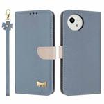 For Sharp Aquos wish5 Metal Bow Leather Phone Case with Hand Strap(Light Blue)