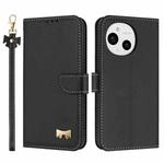 For Sharp Aquos Sense9 Metal Bow Leather Phone Case with Hand Strap(Black)