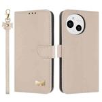 For Sharp Aquos Sense9 Metal Bow Leather Phone Case with Hand Strap(Apricot)