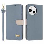 For Sharp Aquos Sense9 Metal Bow Leather Phone Case with Hand Strap(Light Blue)