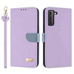 For Samsung Galaxy S22 5G Metal Bow Leather Phone Case with Hand Strap(Purple)